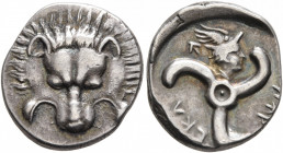 DYNASTS OF LYCIA. Perikles, circa 380-360 BC. 1/3 Stater (Silver, 17 mm, 3.00 g). Facing lion's scalp. Rev. &#66195;&#66177;&#66197;-&#66182;&#66187;&...