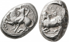 CILICIA. Kelenderis. Circa 430-420 BC. Stater (Silver, 22 mm, 10.70 g, 9 h). Youthful nude rider seated sideways on horse prancing to left, preparing ...