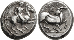 CILICIA. Kelenderis. Circa 410-375 BC. Stater (Silver, 21 mm, 10.66 g, 4 h). Youthful nude rider seated sideways on horse prancing to right, preparing...