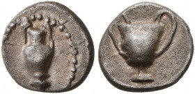 CILICIA. Nagidos. Circa 400-380 BC. Obol (Silver, 8 mm, 0.61 g, 12 h). Amphora. Rev. Kantharos. Klein 671. SNG Levante -. SNG von Aulock -. Slightly r...