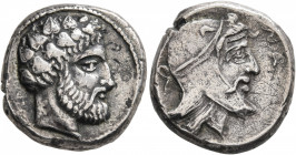 CILICIA. Nagidos. Tiribazos, satrap of Lydia, 388-380 BC. Stater (Silver, 22 mm, 10.41 g, 4 h). Head of Dionysios to right, wearing wreath of ivy and ...