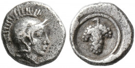 CILICIA. Soloi. Circa 410-375 BC. Hemiobol (Silver, 7 mm, 0.34 g, 8 h). Head of Athena to right, wearing Attic helmet with tendril on the bowl. Rev. B...