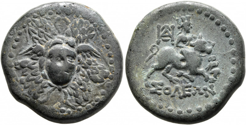 CILICIA. Soloi. Circa 100-30 BC. AE (Bronze, 22 mm, 10.11 g, 1 h). Facing gorgon...
