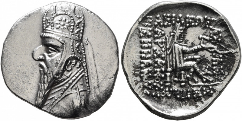 KINGS OF PARTHIA. Mithradates II, 121-91 BC. Drachm (Silver, 22 mm, 4.00 g, 1 h)...