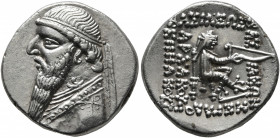 KINGS OF PARTHIA. Mithradates II, 121-91 BC. Drachm (Silver, 18 mm, 4.15 g, 12 h), Rhagai, circa 109-96/5. Diademed and draped bust of Mithradates II ...