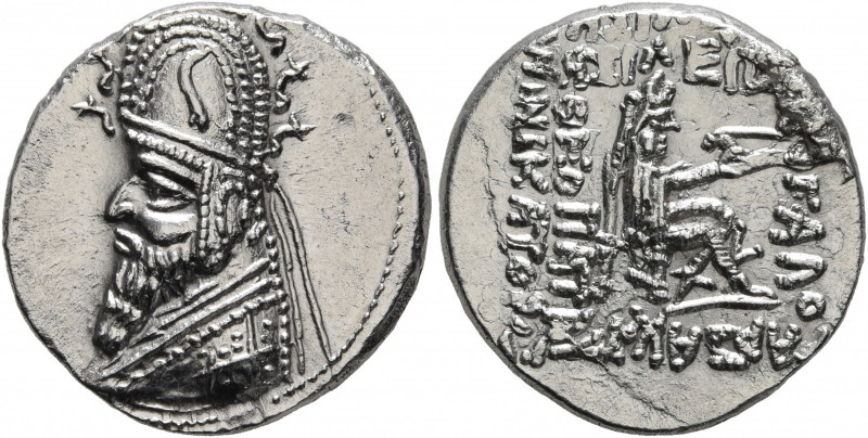 KINGS OF PARTHIA. Sinatrukes, 93/2-70/69 BC. Drachm (Silver, 19 mm, 4.00 g, 12 h...