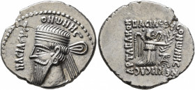KINGS OF PARTHIA. Vonones I, circa 8-12. Drachm (Silver, 12 mm, 3.77 g, 12 h), Ekbatana. BACIΛЄYC ONⲰNHC Diademed and draped bust of Vonones I to left...