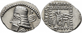KINGS OF PARTHIA. Vologases I, circa 51-78. Drachm (Silver, 21 mm, 3.79 g, 12 h), Ekbatana, circa 58-77. Diademed and draped bust of Vologases I to le...