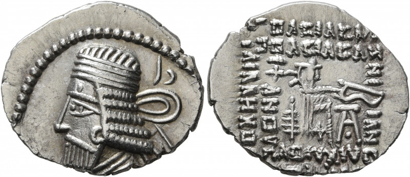 KINGS OF PARTHIA. Vologases I, circa 51-78. Drachm (Silver, 21 mm, 3.66 g, 12 h)...