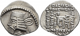 KINGS OF PARTHIA. Vologases I, circa 51-78. Drachm (Silver, 21 mm, 3.67 g, 12 h), Ekbatana, circa 58-77. Diademed and draped bust of Vologases I to le...