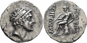 KINGS OF ELYMAIS. Tigraios, usurper, circa 138/7-133/2 BC. Tetradrachm (Silver, 29 mm, 16.47 g, 1 h), Susa. Diademed head of Tigraios to right; behind...