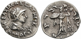 BAKTRIA, Indo-Greek Kingdom. Menander I, circa 165/55-130 BC. Drachm (Silver, 16 mm, 2.49 g, 12 h), Indian standard, uncertain mint in Paropamisadai o...