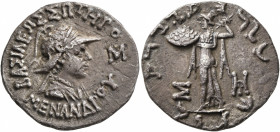 BAKTRIA, Indo-Greek Kingdom. Menander I, circa 165/55-130 BC. Tetradrachm (Silver, 25 mm, 9.23 g, 12 h), Indian standard, uncertain mint in Paropamisa...