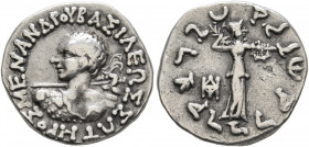 BAKTRIA, Indo-Greek Kingdom. Menander I, circa 165/55-130 BC. Drachm (Silver, 16 mm, 2.45 g, 1 h), Indian standard, uncertain mint in Paropamisadai or...