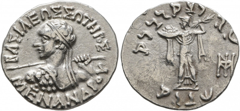 BAKTRIA, Indo-Greek Kingdom. Menander I, circa 165/55-130 BC. Drachm (Silver, 18...