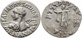 BAKTRIA, Indo-Greek Kingdom. Menander I, circa 165/55-130 BC. Drachm (Silver, 18 mm, 2.39 g, 1 h), Indian standard, uncertain mint in Paropamisadai or...