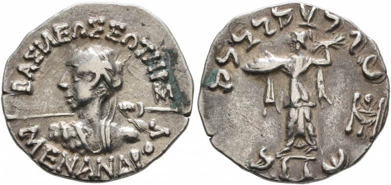 BAKTRIA, Indo-Greek Kingdom. Menander I, circa 165/55-130 BC. Drachm (Silver, 18...