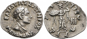 BAKTRIA, Indo-Greek Kingdom. Menander I, circa 165/55-130 BC. Drachm (Silver, 17 mm, 2.45 g, 12 h), Indian standard, uncertain mint in Paropamisadai o...