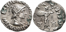 BAKTRIA, Indo-Greek Kingdom. Menander I, circa 165/55-130 BC. Drachm (Silver, 16 mm, 2.43 g, 11 h), Indian standard, uncertain mint in Paropamisadai o...