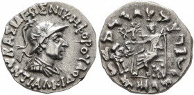 BAKTRIA, Indo-Greek Kingdom. Antialkidas, circa 130-120 BC. Drachm (Silver, 16 mm, 2.46 g, 11 h), Indian standard, uncertain mint in Paropamisadai or ...