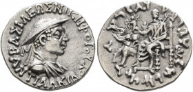 BAKTRIA, Indo-Greek Kingdom. Antialkidas, circa 130-120 BC. Drachm (Silver, 17 mm, 2.47 g, 12 h), Indian standard, uncertain mint in Paropamisadai or ...