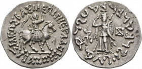 INDO-SKYTHIANS. Azes, circa 58-12 BC. Tetradrachm (Silver, 27 mm, 9.42 g, 12 h), Indian standard, uncertain mint in western Gandhara. BAΣIΛEΩΣ BAΣIΛEΩ...