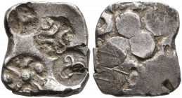INDIA, Pre-Mauryan (Ganges Valley). Malla Janapada. Circa 550-320 BC. 1/2 Karshapana (Silver, 12x13 mm, 2.00 g). One main punch, three-armed symbol in...