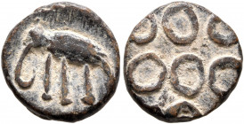 INDIA, Post-Mauryan (Deccan). Ishvakus. Anonymous issues, circa 227-306. Unit (Lead, 13 mm, 2.28 g). Elephant standing left. Rev. Four-orbed Ujjain sy...