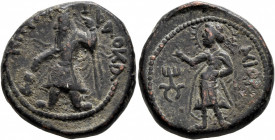 INDIA, Kushan Empire. Kanishka I, circa 127/8-152. Tetradrachm (Bronze, 25 mm, 17.34 g, 12 h), Kapisha (probably Begram). ÞAO ΚANηρKI ('King Kanishka'...