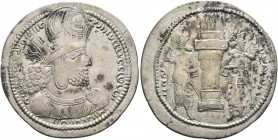 SASANIAN KINGS. Shahpur I, 240-272. Drachm (Silver, 27 mm, 4.26 g, 3 h), Style I. MZDYSN BGY ŠHPWHLY MRKAN MRKA 'YR'N MNW CTRY MN YZD'N ('Worshipper o...