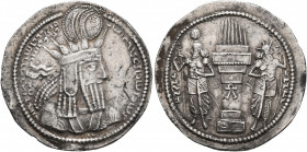 SASANIAN KINGS. Bahram I, 273-276. Drachm (Silver, 27 mm, 4.49 g, 2 h), Style A. MZDYSN BGY WRHR'N MRKAN MRKA 'YR'N W 'NYR'N MNW CTRY MN YZD'N ('Worsh...