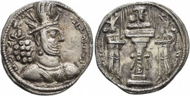 SASANIAN KINGS. Shahpur II, 309-379. Dirham (Silver, 22 mm, 3.65 g, 3 h), Mint IX (Kabul), after 320. Draped bust of Shahpur II to right, wearing mura...