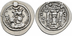SASANIAN KINGS. Peroz I, 457/9-484. Drachm (Silver, 27 mm, 3.81 g, 3 h), AY (Eran-Khwarrah-Shapur). MZDYSN BGY KDY PYLWCY ('Worshipper of Lord Mazda, ...