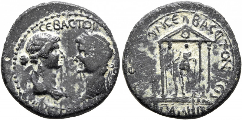 MYSIA. Pergamum. Tiberius, with Julia Augusta (Livia), 14-37. Hemiassarion (Bron...