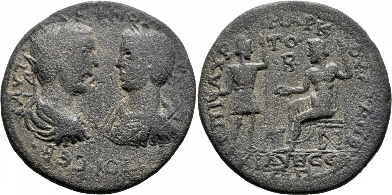 PHRYGIA. Cidyessus. Philip I, with Philip II, 244-249. Hexassarion (Bronze, 35 m...