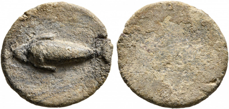 ASIA MINOR. Uncertain. 2nd-3rd centuries. Tessera (Lead, 18 mm, 3.42 g). Fish to...