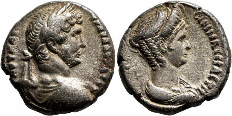 EGYPT. Alexandria. Hadrian, with Sabina, 117-138. Tetradrachm (Billon, 24 mm, 12...