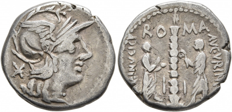 Ti. Minucius C.f. Augurinus, 134 BC. Denarius (Silver, 18 mm, 3.69 g, 7 h), Rome...