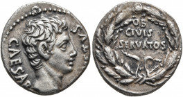 Augustus, 27 BC-AD 14. Denarius (Silver, 18 mm, 3.75 g, 7 h), uncertain mint in Spain (Colonia Patricia?), 19 BC. CAESAR [AVG]VSTVS Bare head of Augus...