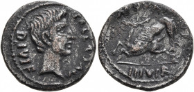 Augustus, 27 BC-AD 14. Denarius (Subaeratus, 19 mm, 3.42 g, 5 h), a contemporary plated imitation, after 17 BC. DIVI F AVGVSTVS Bare head of Augustus ...