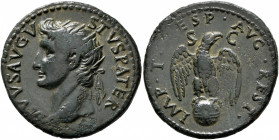 Divus Augustus, died AD 14. As (Copper, 28 mm, 8.94 g, 8 h), restitution issue, Rome, struck under Titus, 80-81. DIVVS AVGVSTVS PATER Radiate head of ...