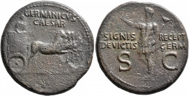 Germanicus, died 19. Dupondius (Orichalcum, 29 mm, 15.21 g, 8 h), Rome, struck under Gaius (Caligula), 37-41. GERMANICVS / CAESAR Germanicus, holding ...