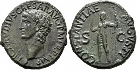 Claudius, 41-54. As (Copper, 28 mm, 13.00 g, 6 h), Rome, 41-42. TI CLAVDIVS CAESAR AVG P M TR P IMP Bare head of Claudius to left. Rev. CONSTANTIAE AV...