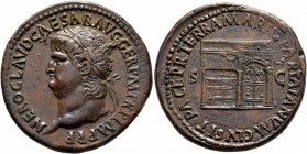 Nero, 54-68. Sestertius (Orichalcum, 35 mm, 26.70 g, 7 h), Rome, circa 65. NERO CLAVD CAESAR AVG GER P M TR P IMP P P Laureate head of Nero to left. R...