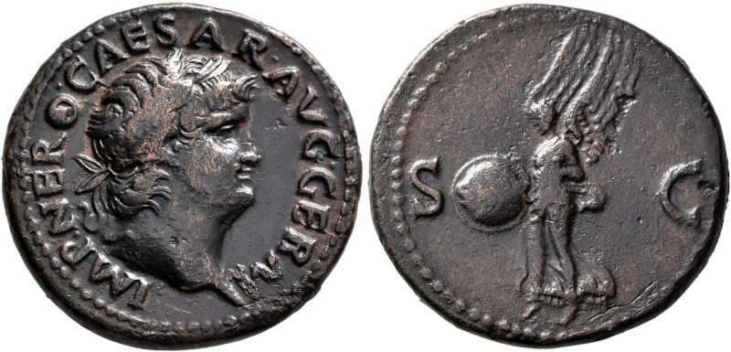 Nero, AD 54-68. As (Copper, 27 mm, 11.06 g, 6 h), Rome, 66. IMP NERO CAESAR AVG ...