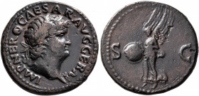 Nero, AD 54-68. As (Copper, 27 mm, 11.06 g, 6 h), Rome, 66. IMP NERO CAESAR AVG GERM Laureate head of Nero to right. Rev. S - C Victory flying left, h...