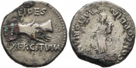 Rhine Legions. Anonymous, circa May-June 68. Denarius (Subaeratus, 17 mm, 3.20 g, 7 h), uncertain mint in Gaul or in the Rhine Valley. 'Fides Group'. ...