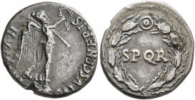 Rhine Legions. Anonymous, circa May/June-December 68. Denarius (Subaeratus, 18 mm, 2.82 g, 7 h), uncertain mint in Gaul or in the Rhine Valley. 'S P Q...