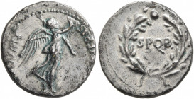 Rhine Legions. Anonymous, circa May/June-December 68. Denarius (Subaeratus, 18 mm, 3.30 g, 7 h), uncertain mint in Gaul or in the Rhine Valley. 'S P Q...