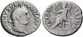 Vitellius, 69. Denarius (Silver, 19 mm, 3.00 g, 7 h), Rome. A VITELLIVS GERMAN IMP TR P Laureate head of Vitellius to right. Rev. IVPPITER VICTOR Jupi...